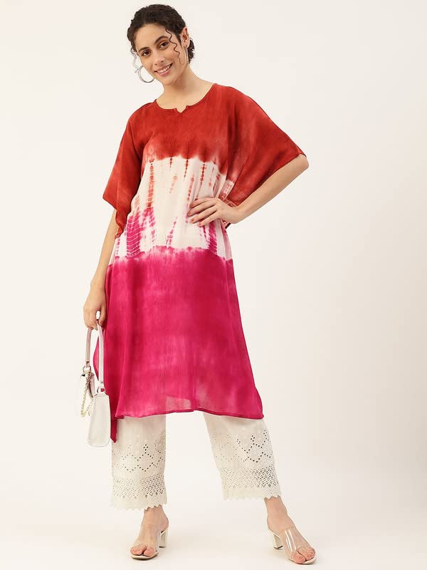 Image of Maaesa Women Handcrafted Tie & Dye Rayon Crepe Kaftan Kurta | Casual Wear | Flowy Kaftan Style | Lightweight & Breathable Fabric