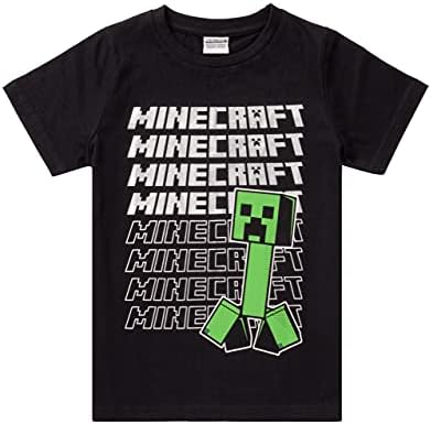 Minecraft T Shirt Boys | Kids Repeated Logo Short Sleeve Black Top