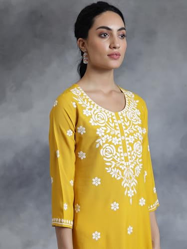 Image of Libas Womens Embroidered Viscose Straight Kurta for Women | Ethnic wear | Bridal Suit | Wedding Dress | Occasion wear