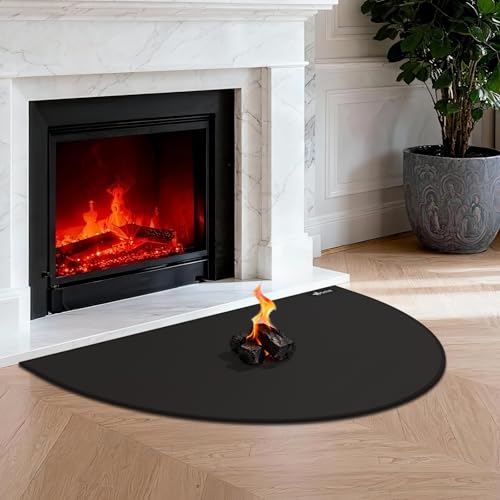 FLASLD Tapis de cheminée Ignifuge 71 x 122 cm, Demi-Rond, protège Les sols des étincelles, Noir