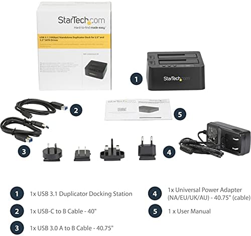 StarTech.com Standalone Hard Drive Duplicator, External Dual Bay HDD/SSD Cloner/Copier, USB 3.1 (10Gbps) to SATA III HDD/SSD Docking Station, Hard Disk Cloning / Recovery (SDOCK2U313R)