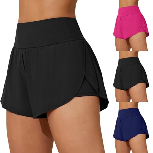 Badeshorts Damen Schwarz 2 in 1 Badehose mit...