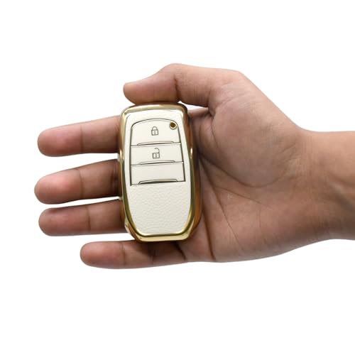 Image of KMH - TPU Leather Gold Pattern Key Cover Compatible with Toyota D1 (White) (Pack of 2)