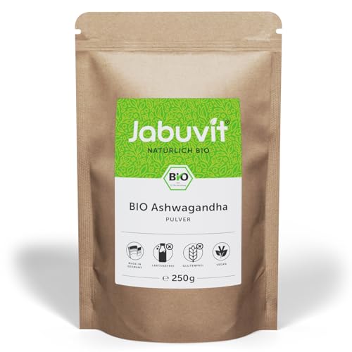JabuVit 250g Ashwagandha-Pulver Bio-zertifiziert & 100% naturbelassen - Ashwagandha Wurzel Pulver umweltschonend und ohne Pestizide - Made in Germany