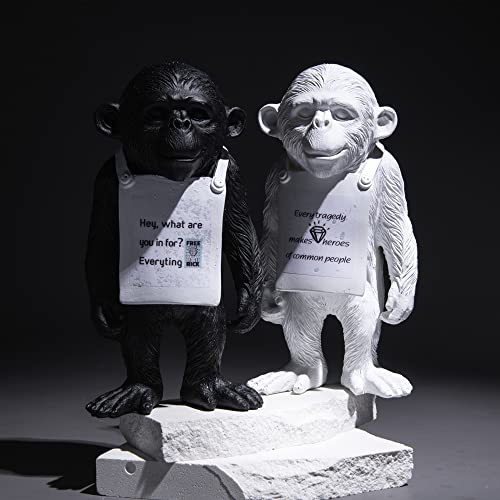 Newmyth Chimpanzee Gorilla Statue Resin Art Craft Banksy Monkey Sculpture Desk Decor Monkey Figurine Home Collection Ornament (White) #TOP5