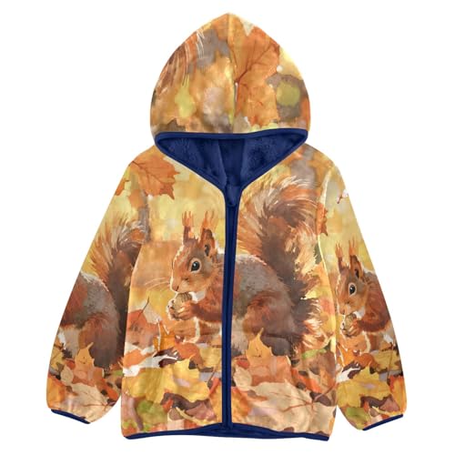 Autumn Squirrel Among Fallen Leaves Toddler Fleece Jacket Girl Boys Hooded Fleece Jacket Coat Warm