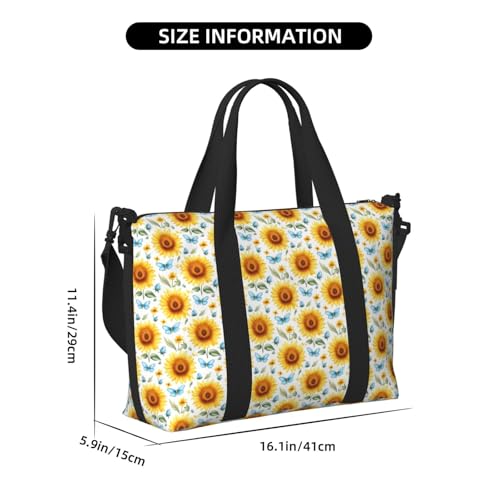 Travel Duffle Bags For Women Men - Sunflower Blue Butterfly Print Personal Item Weekender Overnight Gym Carry On Airport Tote Bag With Strap For Yoga, Travel, Business Trips2