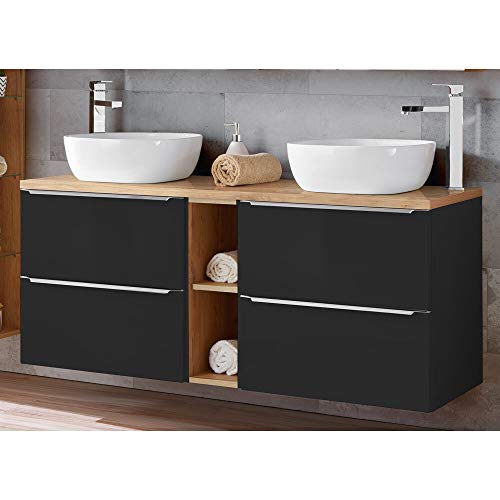 Lomadox Badezimmer Waschplatz 140cm in seidenmatt anthrazit & Wotaneiche mit 2 Keramik-Aufsatzbecken Lomadox Badezimmer Waschplatz 140cm in seidenmatt anthrazit & Wotaneiche mit 2 Keramik-Aufsatzbecken