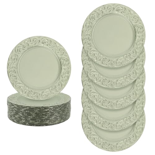 50 platos cargadores redondos verdes de plástico 13 pulg. miniatura 1