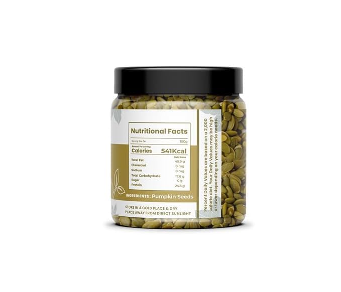 Image of Avogro Premium Pumpkin Seeds 250GM | Kaddoo Beej | Edible Seeds for Snacking, Topping & Baking | Raw & Natural Superfood Diet Snack | Rich Source Of Fibre | Resealable Jar Pack