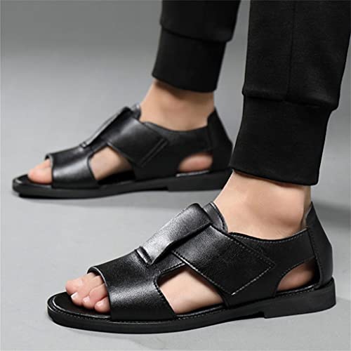 Men Romes Sandals Leather Sandals Black Men Shoes Comfortable Gladiator Sandals(45)3