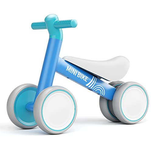 KORIMEFA Bicicleta de Equilibrio para niños de 1-2 años, Bicicleta sin Pedales con 4 Ruedas de Juguete para bebés de 10-24 Meses, Primera Bicicleta para niños y niñas como Regalo Cumpleaños (Azul)