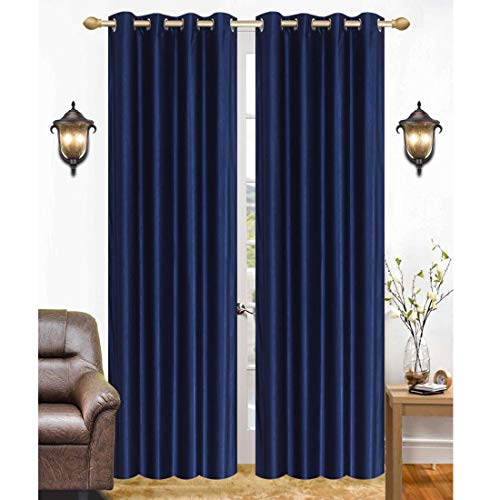 Image of Polyester Eyelet Door Curtain, Solid Plain Light Filtering Curtain for Bedroom, Living Room & Home Office, 7 Feet (84 x 48 Inch), Blue, Pack of 4