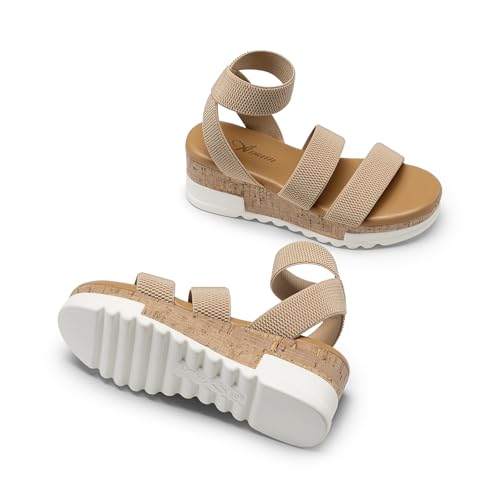 Image of Athlefit Women's Platform Wedge Sandals Summer Open Toe Elastic Ankle Strap Casual Flatform Sandals