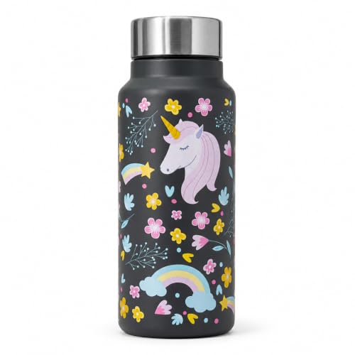 Image of Stainless Steel Water Bottle for School Office Travel | Printed Water Bottle | Drinking Bottle for Home Gym College | Stylish Bottle for Daily Use Picnic & Gifting (Black with Horse)
