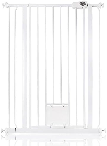 Bettacare Gate with Lockable Cat Flap Pressure Fitted Gate 75cm - 148.7cm Stair and Pet Gate (75cm - 84cm, White)