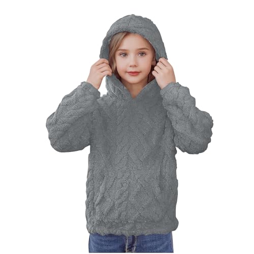 Girls Warm Fleece Hoodies Fall Winter Sherpa Sweatshirts Comfy Fuzzy Pullover Hoodie with Pockets Furry Outerwear