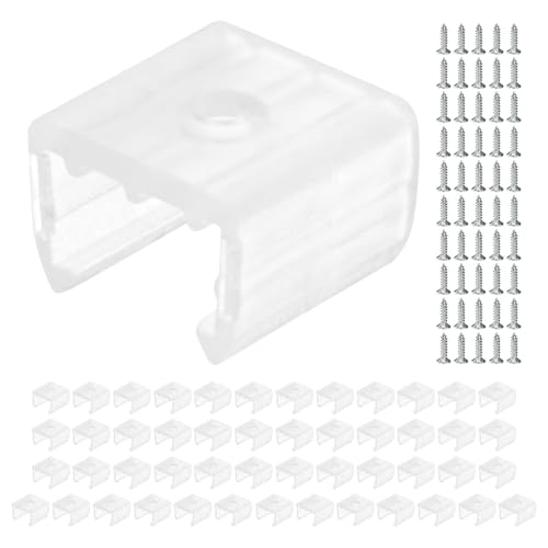 TIXIPEM Waterproof LED Strip Light Clips [50pcs] - Mounting Clips with Screws for 10 to 12mm LED Neon Flexible Strip Lighting, Neon Signs DIY - [Transparent - 0.59 in]