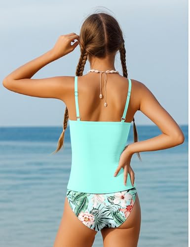 Girls Swimsuit Cutout Bathing Suit Cute Two Piece Swimsuits for Teen Girls Modest Swimwear High Waisted Tankini 9-18y3