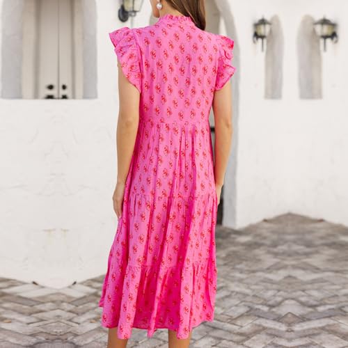 Image of Women Patchwork Dress Y2k Floral Puff Short Sleeve Maxi Dress Summer Boho Smocked Tiered Ruffle Beach Sundress