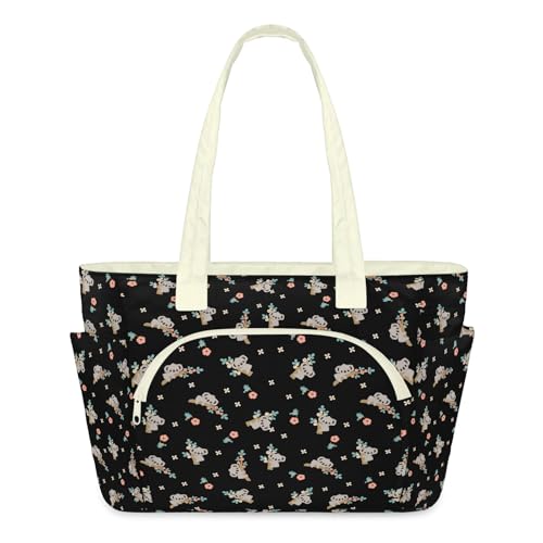 Sac fourre-tout koala et fleurs pour femme : grand sac à main matelassé léger