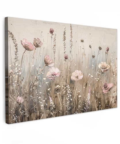 MuchoWow© Quadri Camera Da Letto 120x80 cm Stampe Da Parete Quadro Su Tela Moderni Decorazioni Murali Soggiorno Foto Quadretti Ingresso Casa Muro Fiori - Rosa - Moderno - Beige