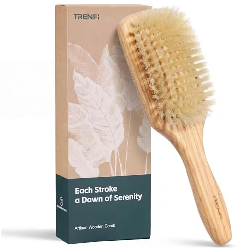 TRENFI Heritage Solid Red Oak Paddle Brush - 100% Soft
