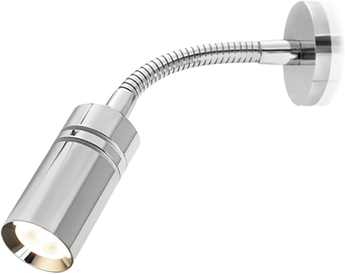 12V Short Flexible Gooseneck Reading Light with Blue Night Mode, 1.77inch Small Base Surface Mounted 1.4W 2800-3200k Travel Trailer Interior Lights Designed for RV Camper Caravan Motorhome, Pack of 1