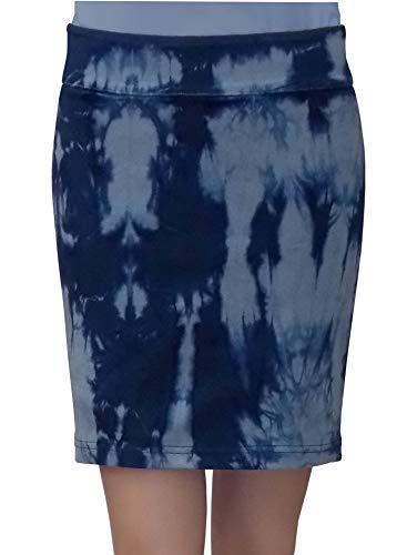 Baby O Women's Tie Dye Stretch Denim Pencil Mini Skirt (Gray/Blue - 12) #TOP3