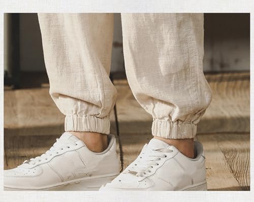 Men's Casual Linen Pants Elastic Waist Drawstring Loose Fit Summer Vacation Beach Trousers4