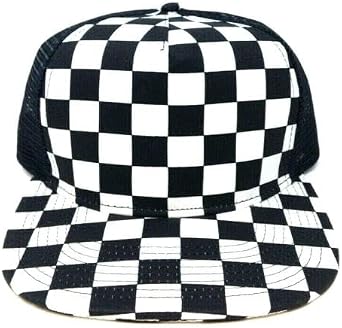 Dweebzilla Black & White Checkered Print Flat Bill Adjustable Snapback Hat