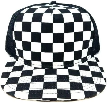 Dweebzilla Black & White Checkered Print Flat Bill Adjustable Snapback Hat