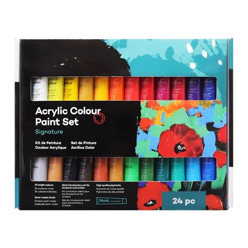 Image of Signature Acrylic Colour Paint Set 24 Pc x 36 ml | 24 Bright Colours, Semi-Matte Finish