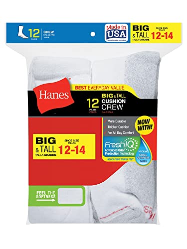 Big & Tall Crew Socks (144V12) White, 12-14