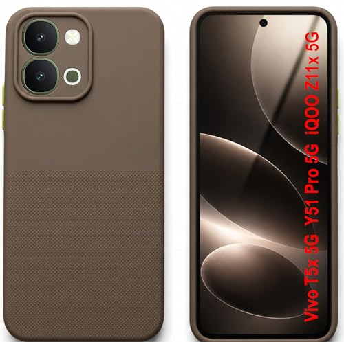 Image of Silicone Back Cover Case for Vivo T5x 5G Y51 Pro 5G iQOO Z11x 5G | Soft Micro-Fibre Lining Inside | Anti Slip Grip & Camera Protection | Shockproof Case for (Brown)
