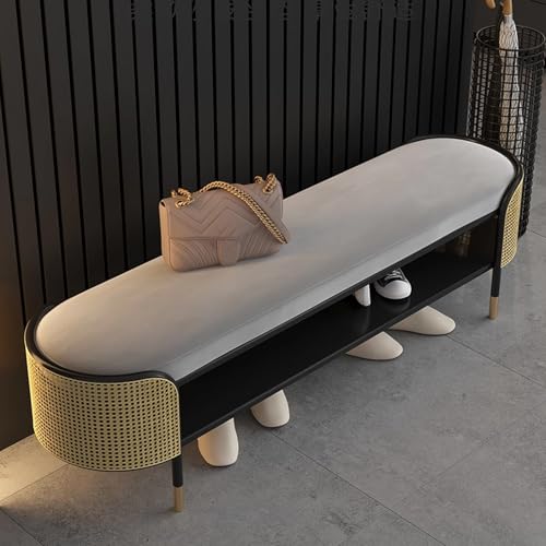 Banc à chaussures d'entrée moderne et rembourré avec étagère en métal