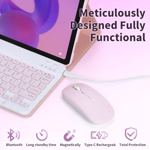 EHLCYS Funda con Teclado para Lenovo Idea Tab 11 Pulgadas 2025 Modelos (TB-336ZU/TB-336FU), Español Ñ Teclado Inalámbrico Bluetooth Desmontable, Funda Ultrafina Multiángulo con Ratón,Rosado - imagen 3