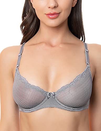 Image of Wingslove Women's Sexy 1 /2 Cup Lace Bra Balconette Mesh Underwired Demi Shelf Bra Unlined See Through Bralette