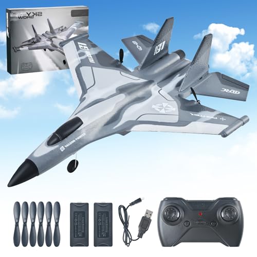 IOEDHW G1 RC Planes Glider, 2.4GHz 2CH Foam Remote Control Airplane with Light, Remote Control Aircraft with 6-axis Gyro Stabilizer, Easy to Fly, RC Jet Fighter Toys Gift for Kids and Beginner