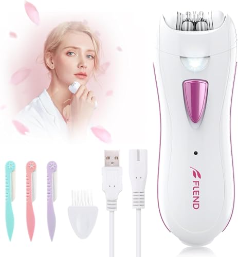 Facial Epilator for Women, Facial Hair Remover with LED Light, Mini Rechargeable Face Epilator Including Eyebrow Trimmer for Facial, Armpit, Bikini and Leg