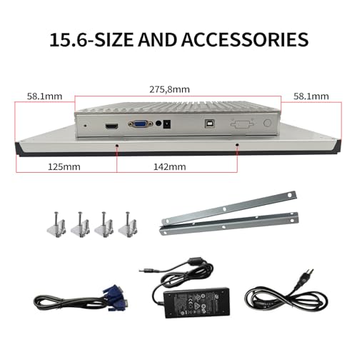 Image of 21.5 Inch Industrial Embedded Touchscreen Monitor, Ratio 16:9 Embedded Display, Built-in Speakers, IP65 Front, Features HD /VGA /DVI /USB Ports