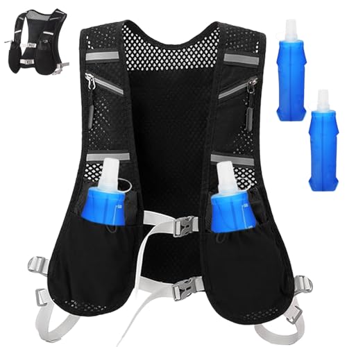 Chaleco Hidratacion Hombre Mujer, Chaleco Running Ligero con 2 Soft Flask 500ml, Reflectante Mochila Hidratacion Trail, Mochila Ajustable Running, para Senderismo Maratón Escalada Ciclismo