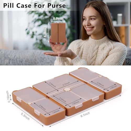 Image of FYY Travel Pill Organizer, Large Pill Box Medicine Case-2pcs Brown