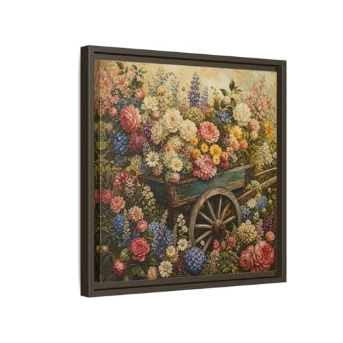 Tableau cadre espresso 40x40 cm de jardin vintage en toile imprimée