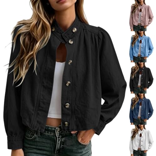 Women's Denim Jacket ruffled Button Down Jean cardiagns Casual Shackets