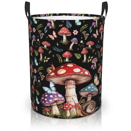 Cute Mushroom Black Collapsible Laundry Basket Foldable With Handles Tote Bag Oxford Cloth Laundry Hamper Clothes Storage Bucket Toy Organizer For Bathroom Laundry Bedroom Room Home Decor 18.9