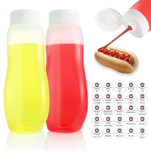 Nacxbwer Condiment Squeeze Bottles for Ketchup Hot Sauce Liquids Oil with Caps for Condensed Milk and Mustard Salad Dispenser Clear Plastic Bottles Dressing Container LDPE