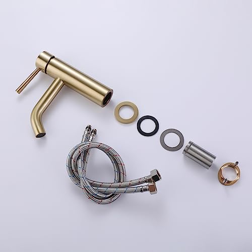 Robinet de lavabo eau froide mitigeur or brossé cuivre double trou - 3