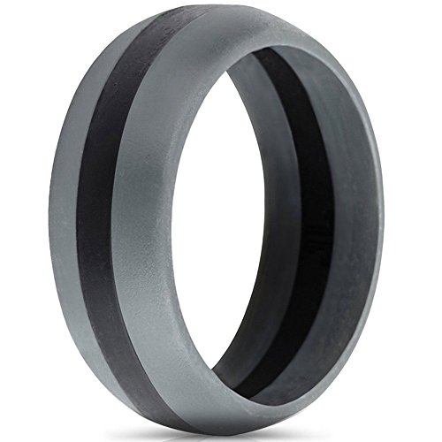 Jude Jewelers 8mm Surgical Grade Hypoallergenic Silicone Wedding Band Anniversary Statement Ring (Black Grey, 5)