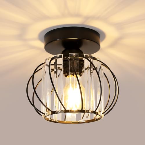 Pheashine Plafonnier en Cristal Moderne E27 LED Plafonnier Mini Lustre en Cristal pour Cuisine Salle à Manger Chambre Couloir Entrée (noir)